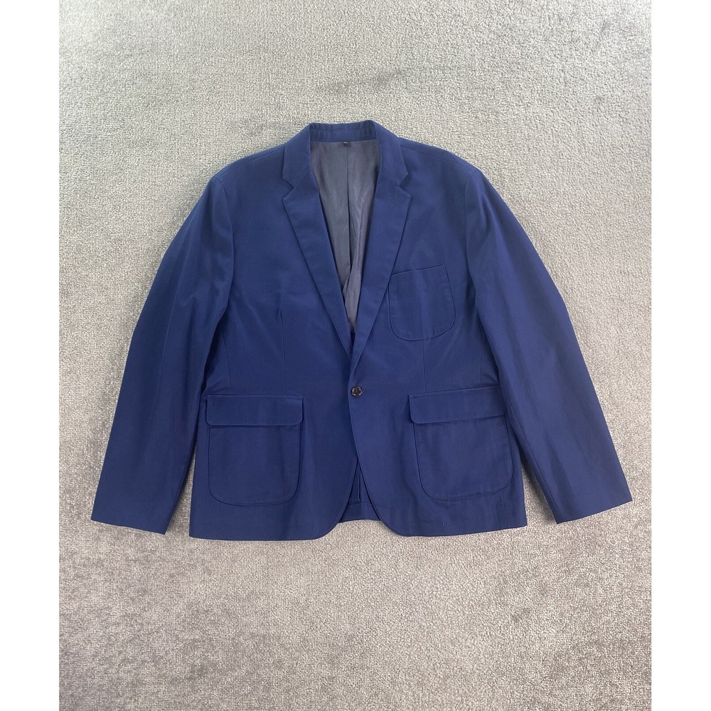 J Crew Suit Extra Large Blue Cotton Classic Canvas One Button Casual Sport Coat